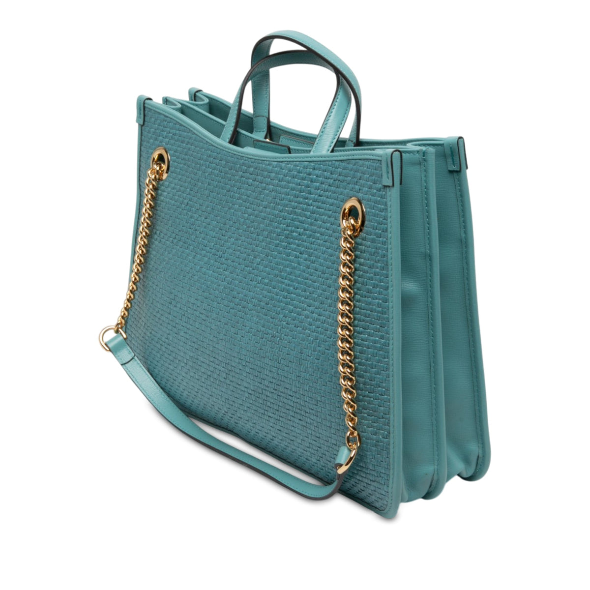 Gucci Medium Raffia Horsebit 1955 Chain Tote — Blue