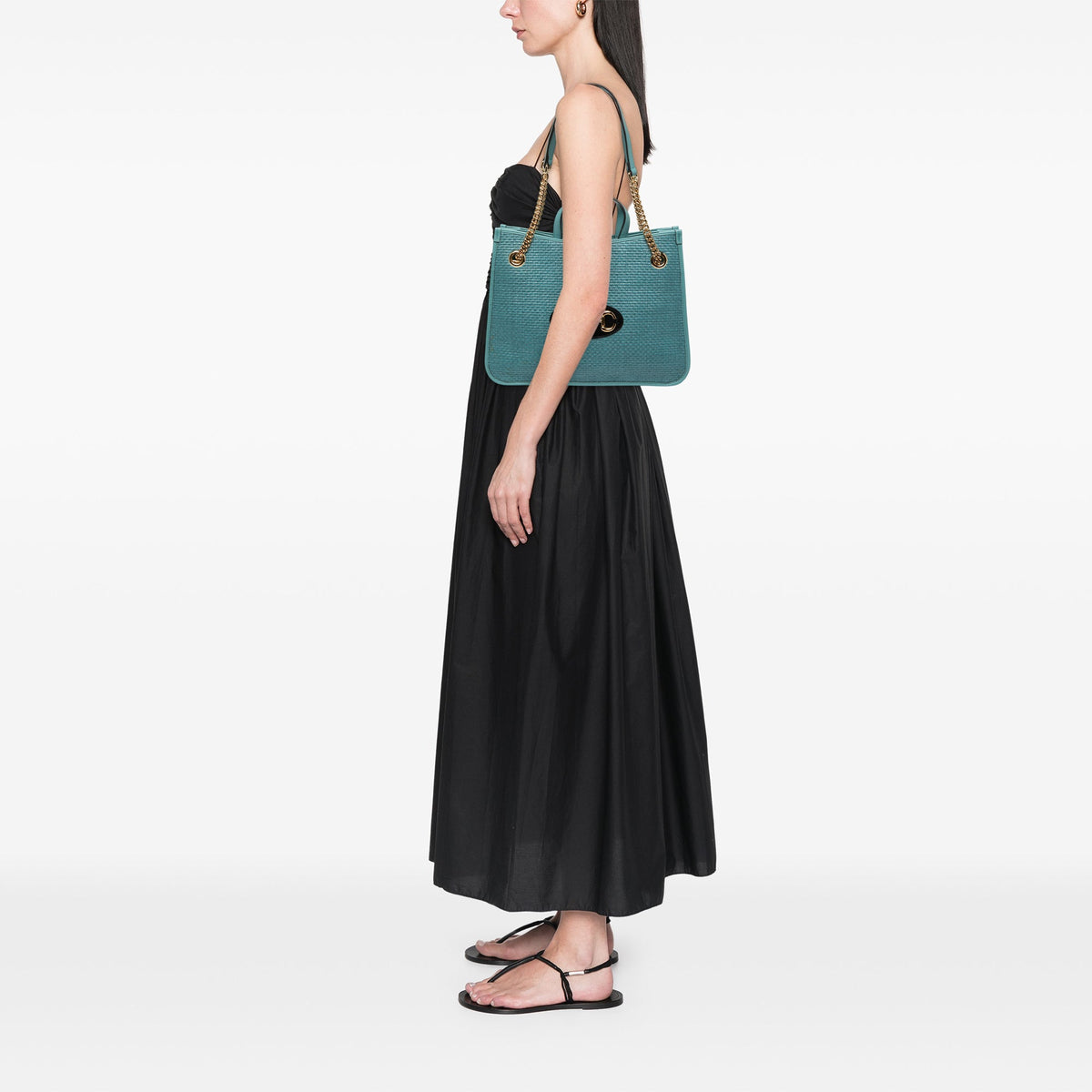 Gucci Medium Raffia Horsebit 1955 Chain Tote — Blue