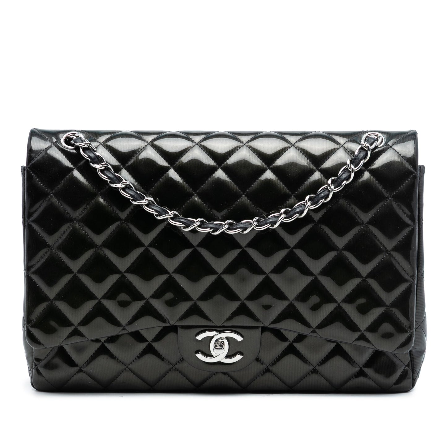 Chanel Maxi Classic Striped Patent Double Flap