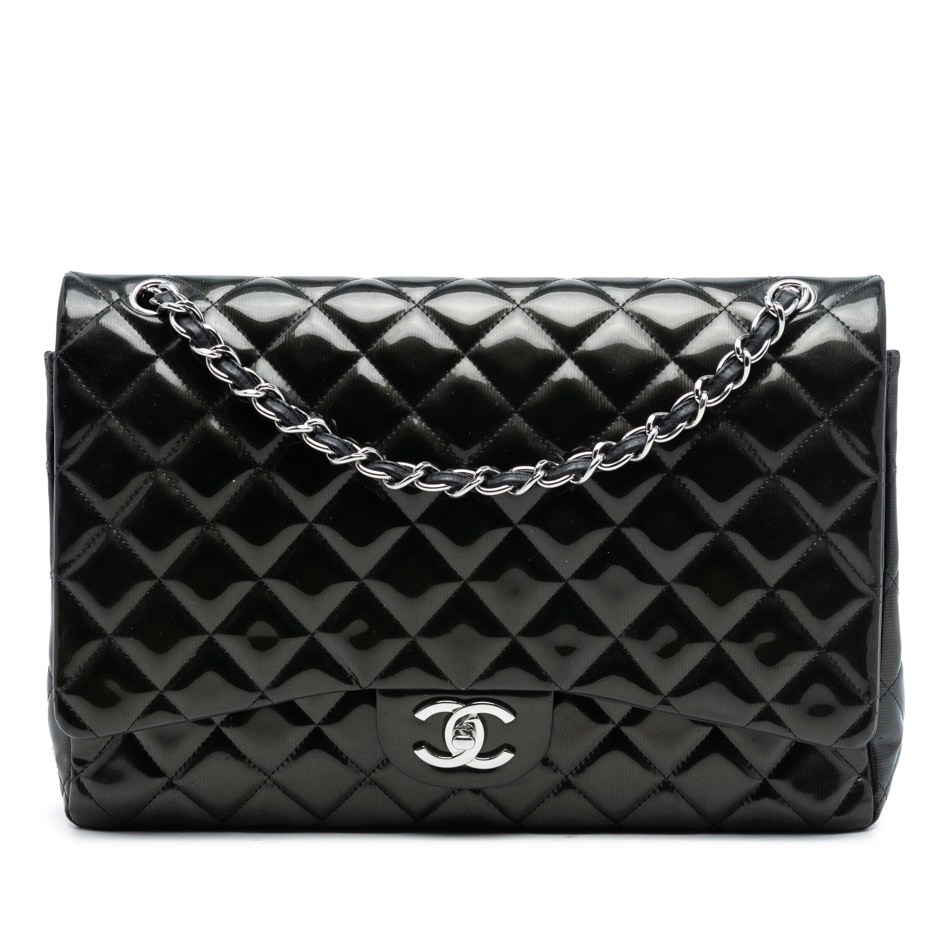 Chanel Maxi Classic Striped Patent Double Flap