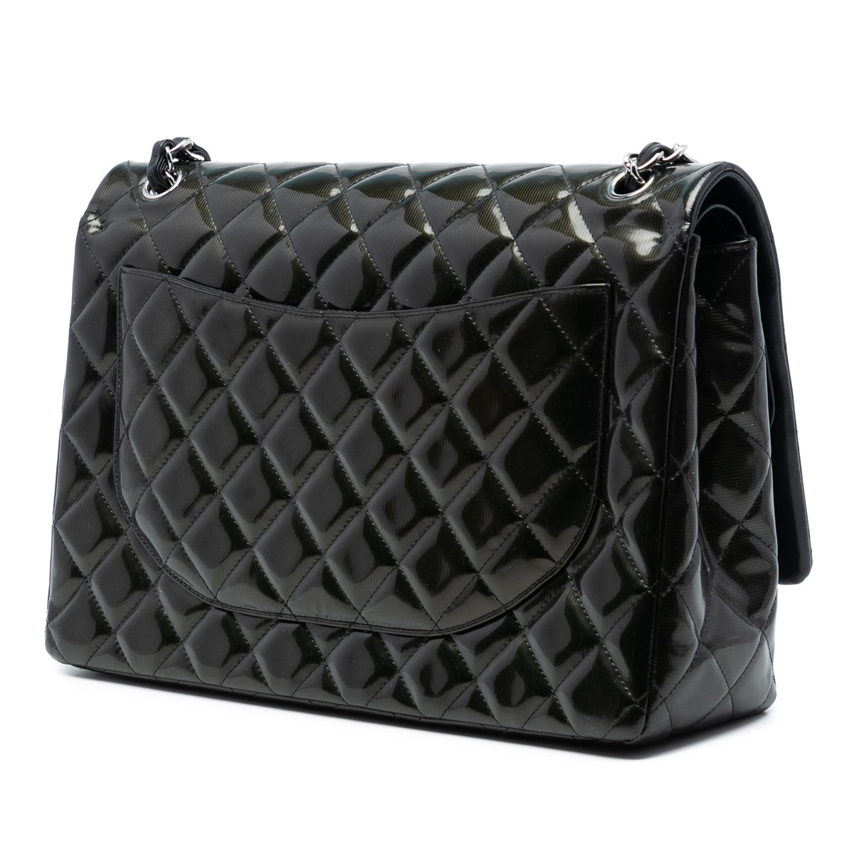 Chanel Maxi Classic Striped Patent Double Flap