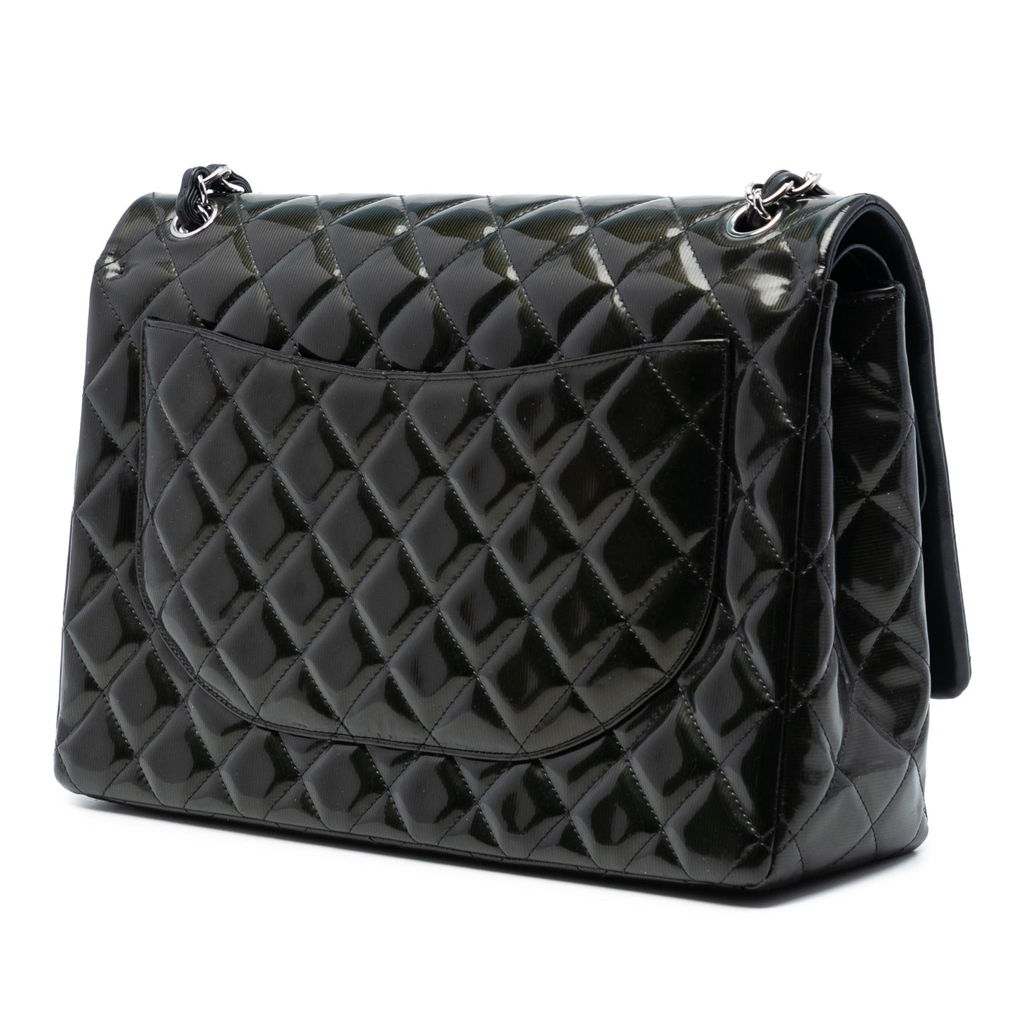 Chanel Maxi Classic Striped Patent Double Flap