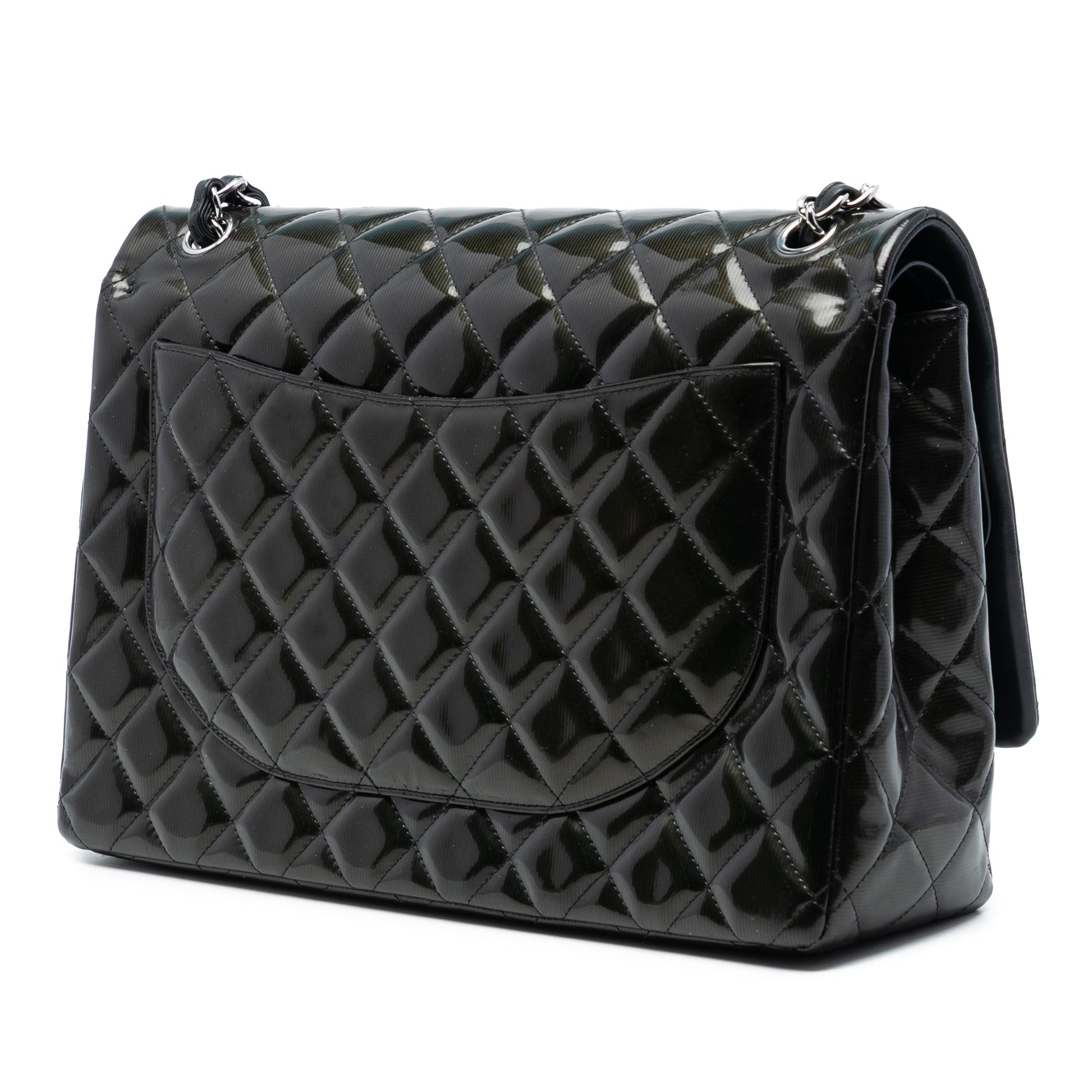 Chanel Maxi Classic Striped Patent Double Flap