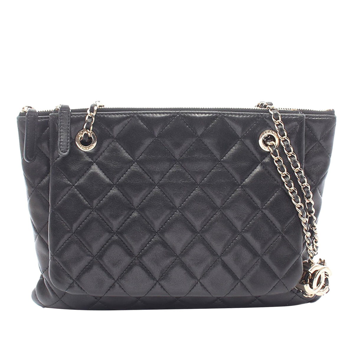 Chanel CC Quilted Lambskin Pouch with Mini Flap Purse — Black