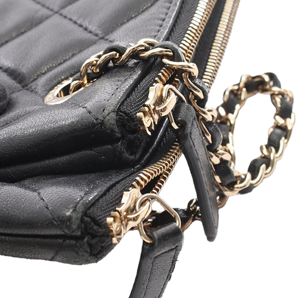 Chanel CC Quilted Lambskin Pouch with Mini Flap Purse — Black