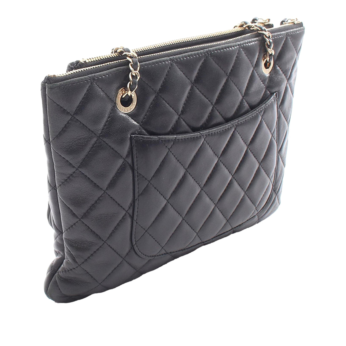 Chanel CC Quilted Lambskin Pouch with Mini Flap Purse — Black