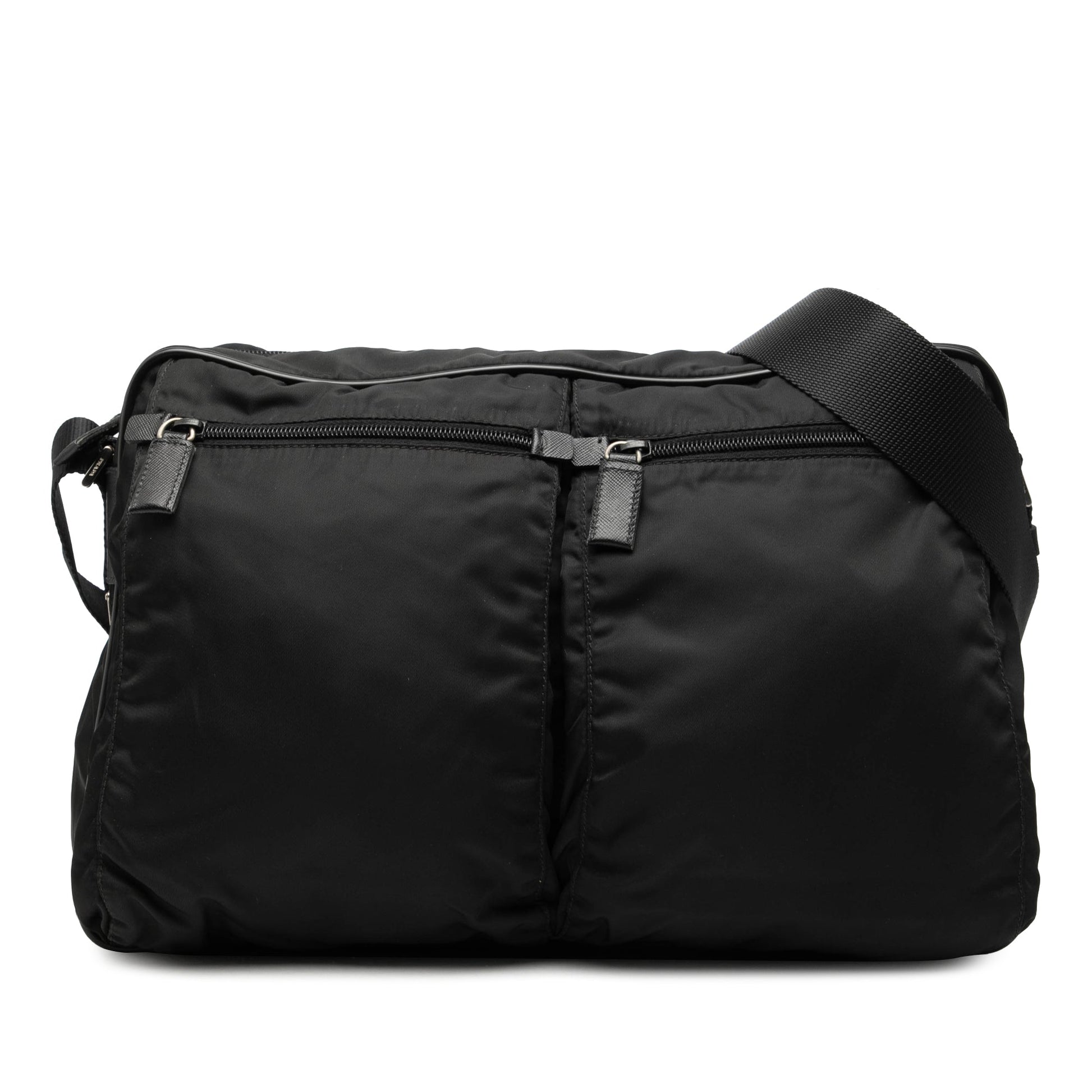 Prada Saffiano Trimmed Tessuto Double Zip Crossbody