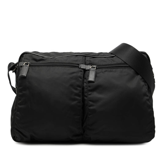 Prada Saffiano Trimmed Tessuto Double Zip Crossbody