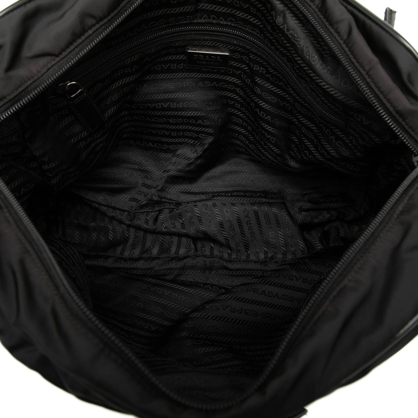 Prada Saffiano Trimmed Tessuto Double Zip Crossbody