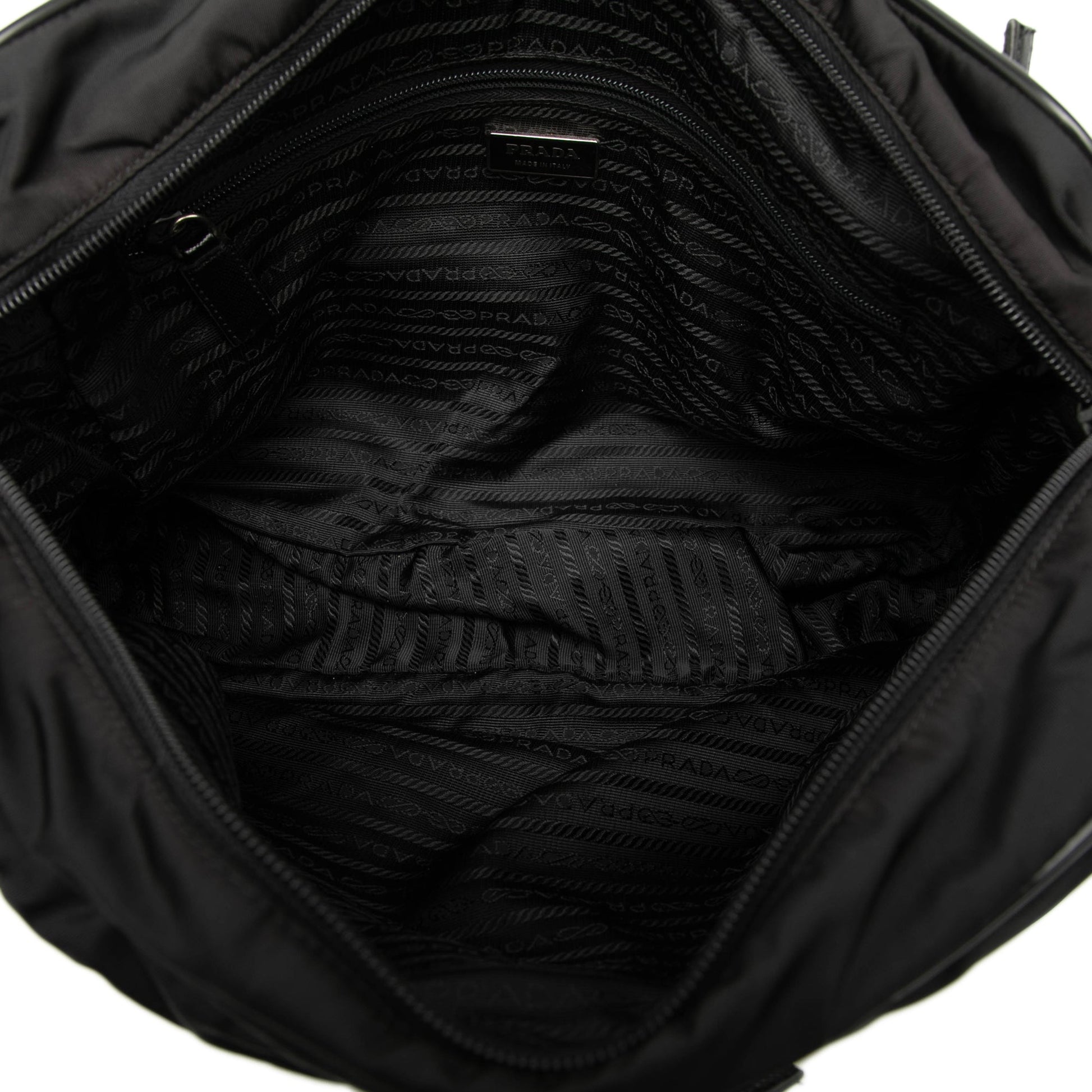 Prada Saffiano Trimmed Tessuto Double Zip Crossbody