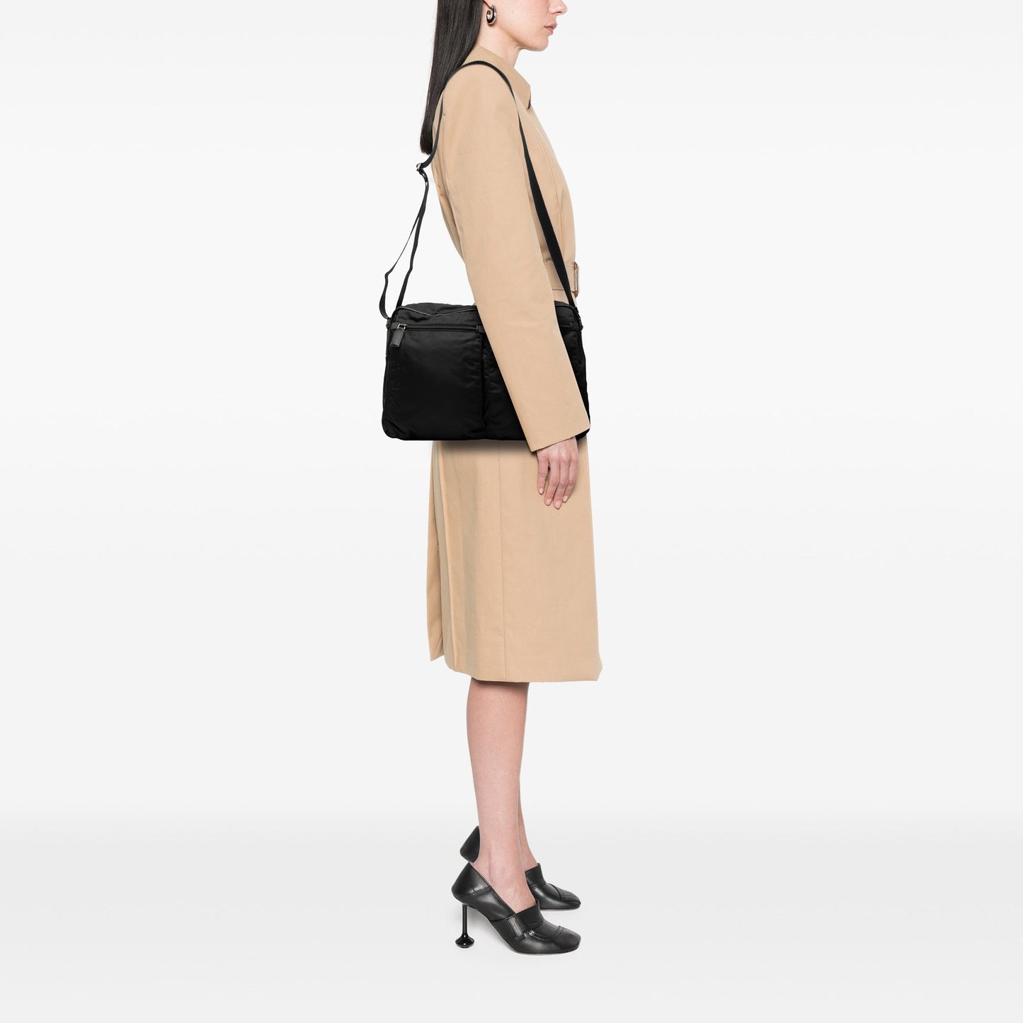 Prada Saffiano Trimmed Tessuto Double Zip Crossbody