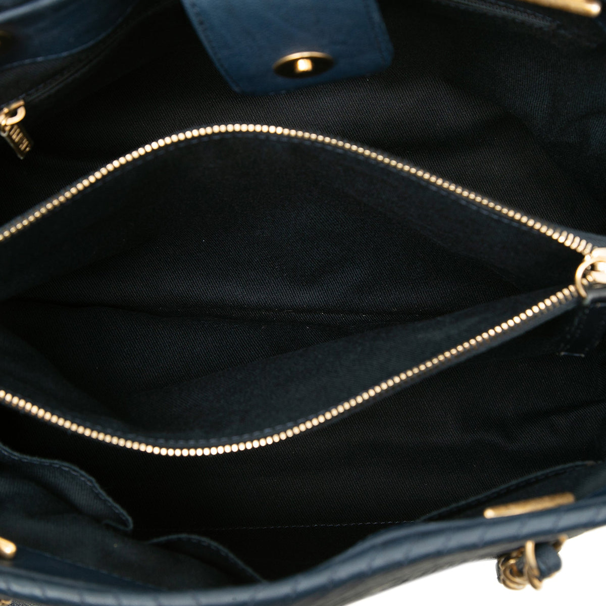 Chanel Medium Chevron Wrinkled Calfskin Medallion Charm Tote — Blue
