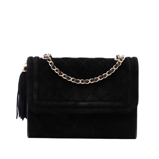 Chanel Quilted Suede Tassel Flap