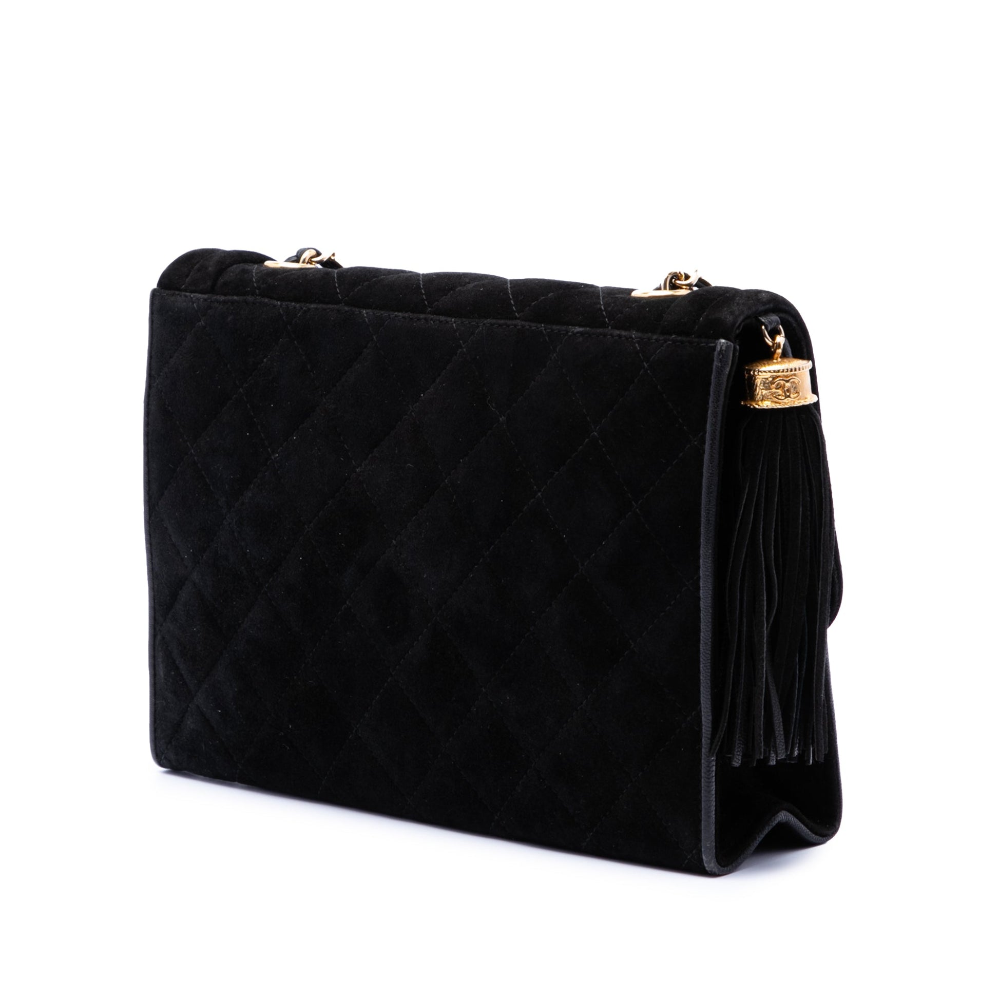 Chanel Quilted Suede Tassel Flap