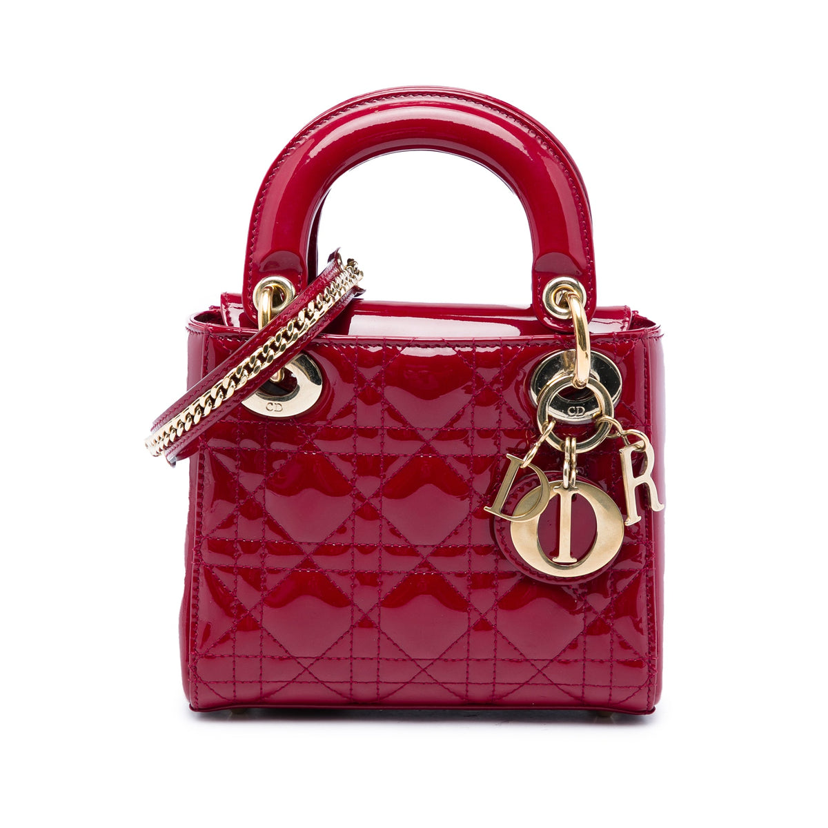 Dior Mini Patent Cannage Lady Dior — Red