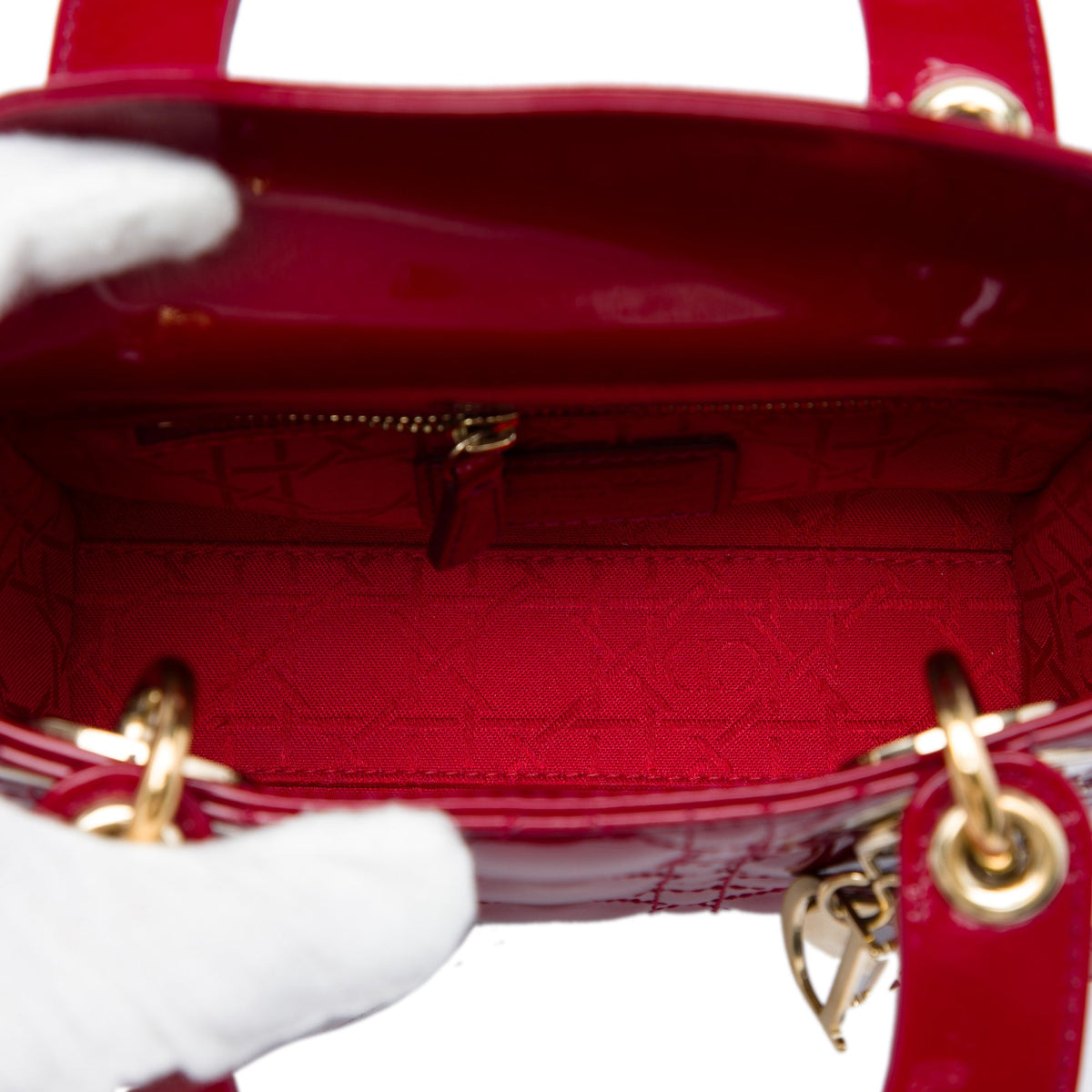 Dior Mini Patent Cannage Lady Dior — Red