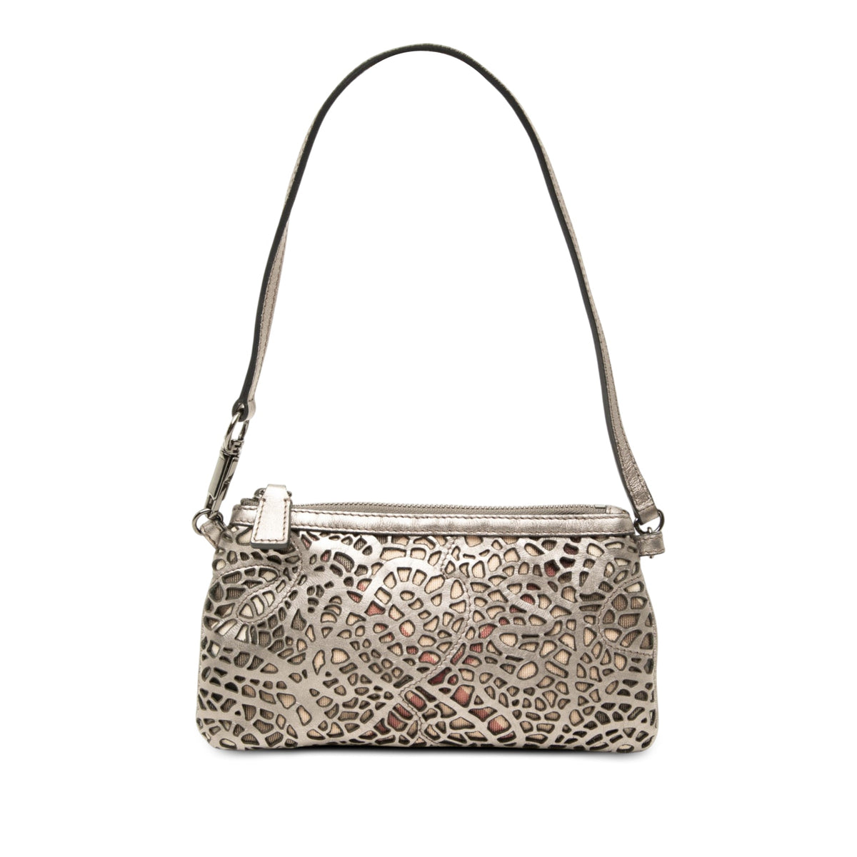 Burberry Supernova Check Cutout Leather Pochette — Silver