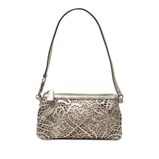 Burberry Supernova Check Cutout Leather Pochette — Silver