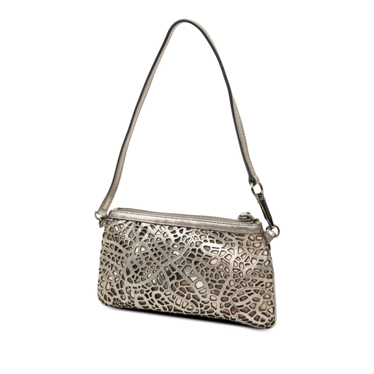 Burberry Supernova Check Cutout Leather Pochette — Silver