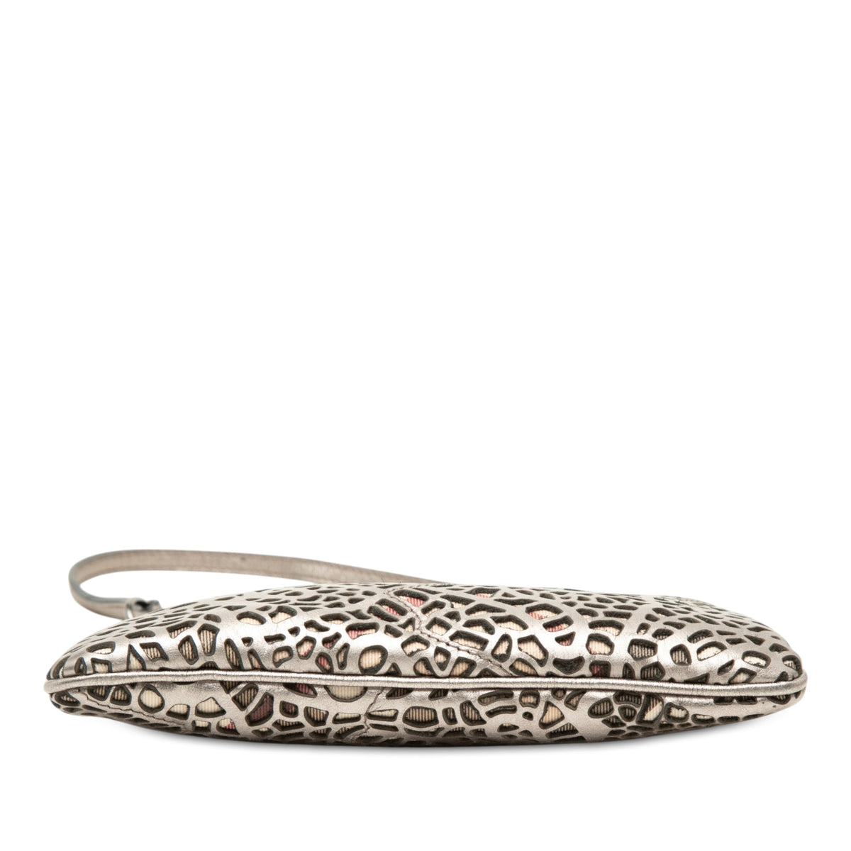 Burberry Supernova Check Cutout Leather Pochette — Silver