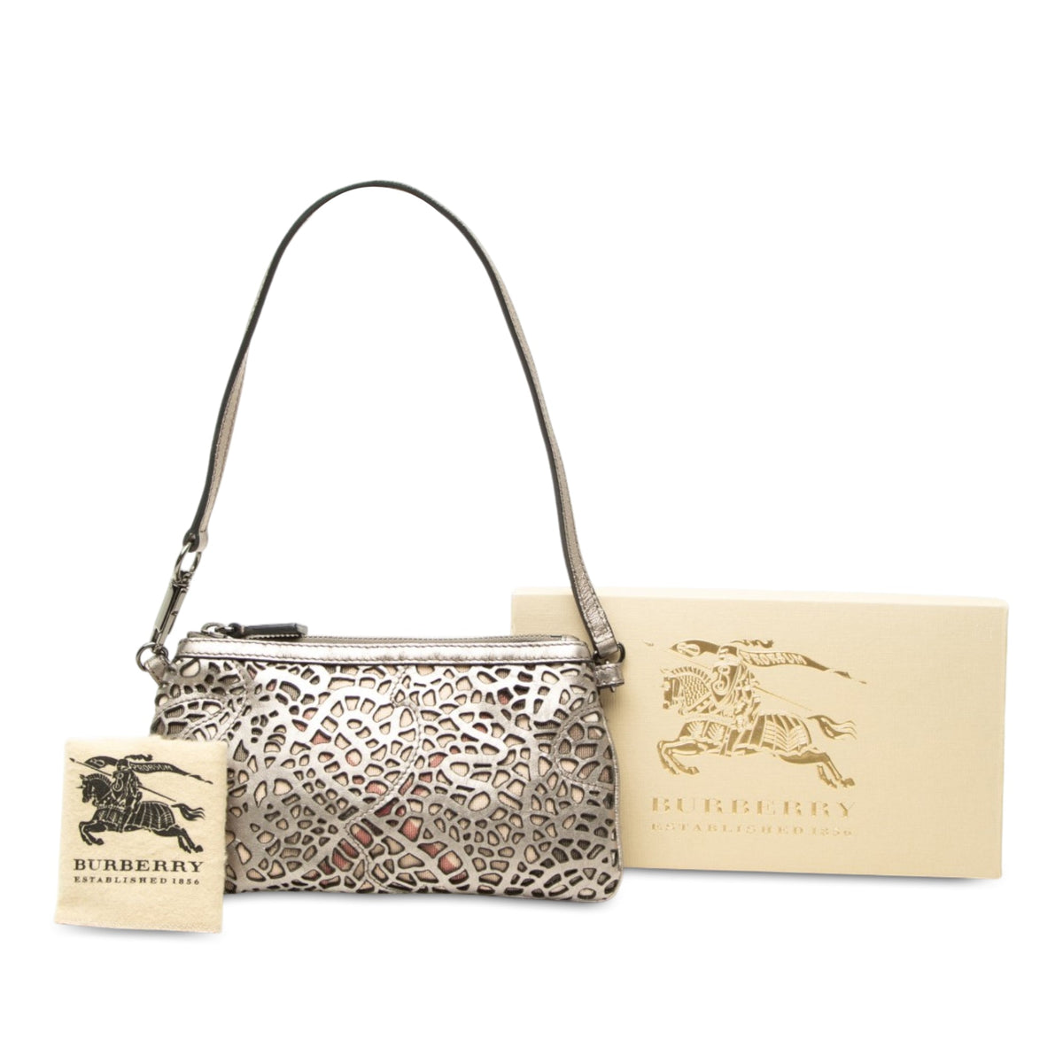 Burberry Supernova Check Cutout Leather Pochette — Silver