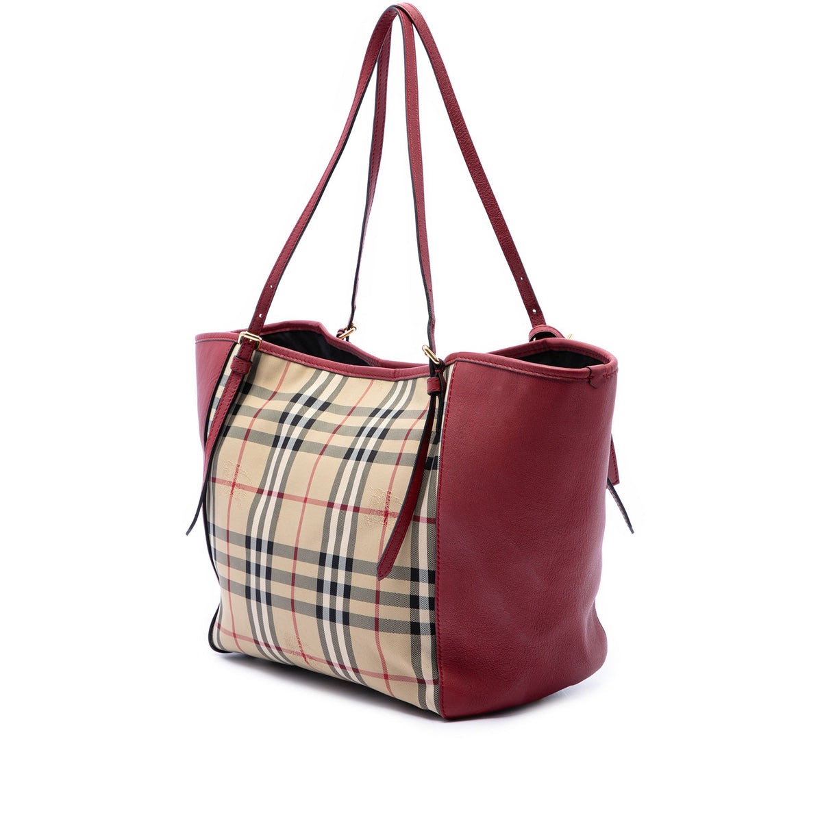 Burberry Small Haymarket Check Coated Canvas and Calfskin Canterbury Tote — Beige