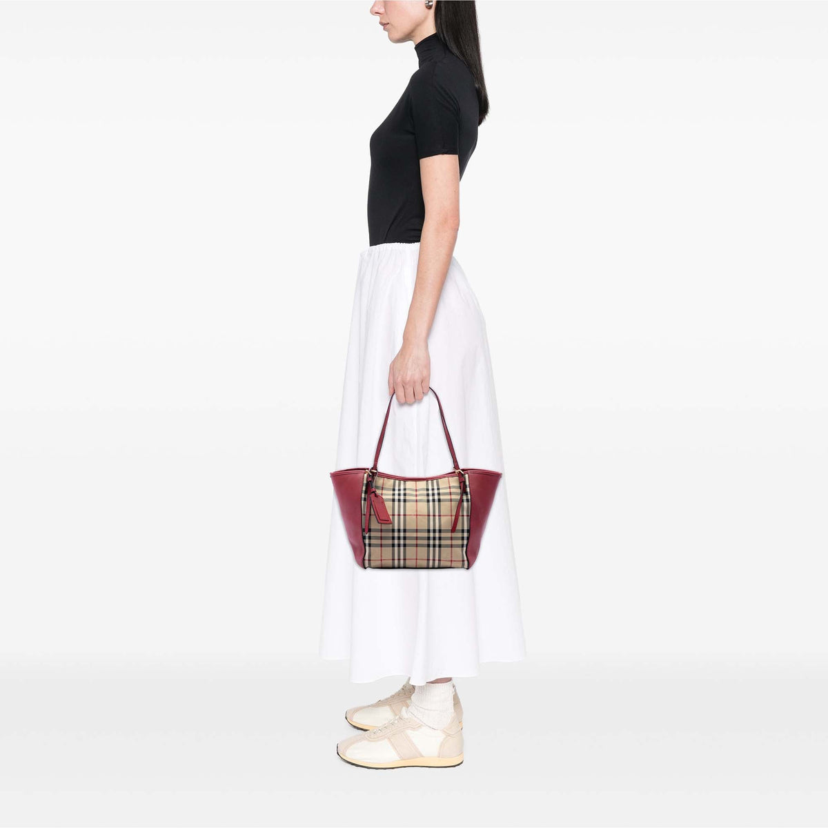 Burberry Small Haymarket Check Coated Canvas and Calfskin Canterbury Tote — Beige