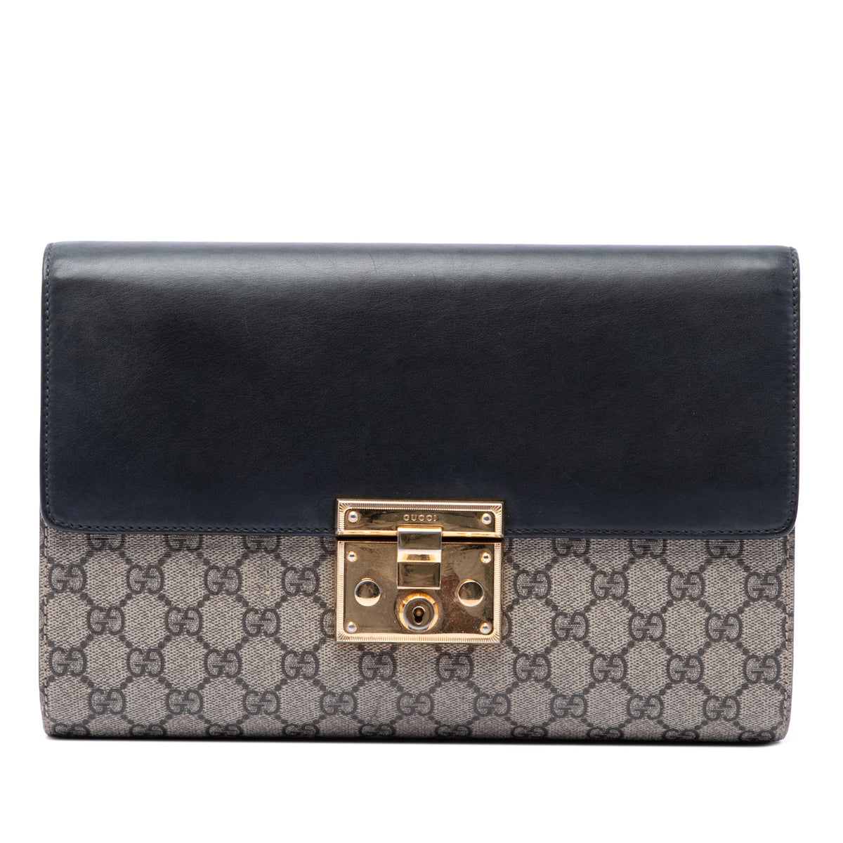 Gucci GG Supreme Padlock Clutch — Beige