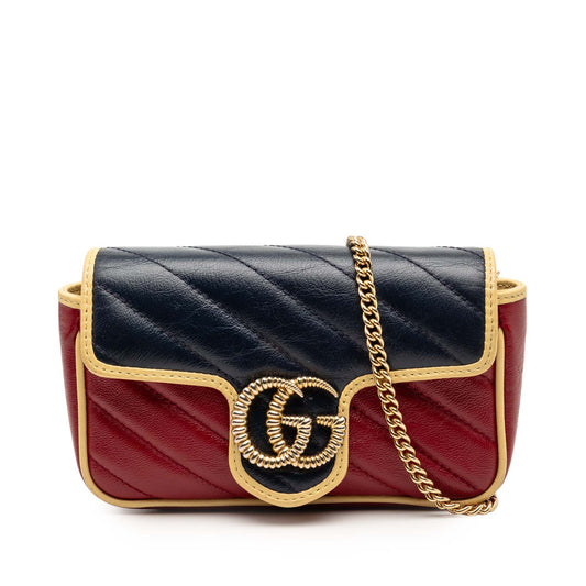 Gucci Super Mini GG Marmont Tricolor Matelasse Leather Torchon Flap Crossbody