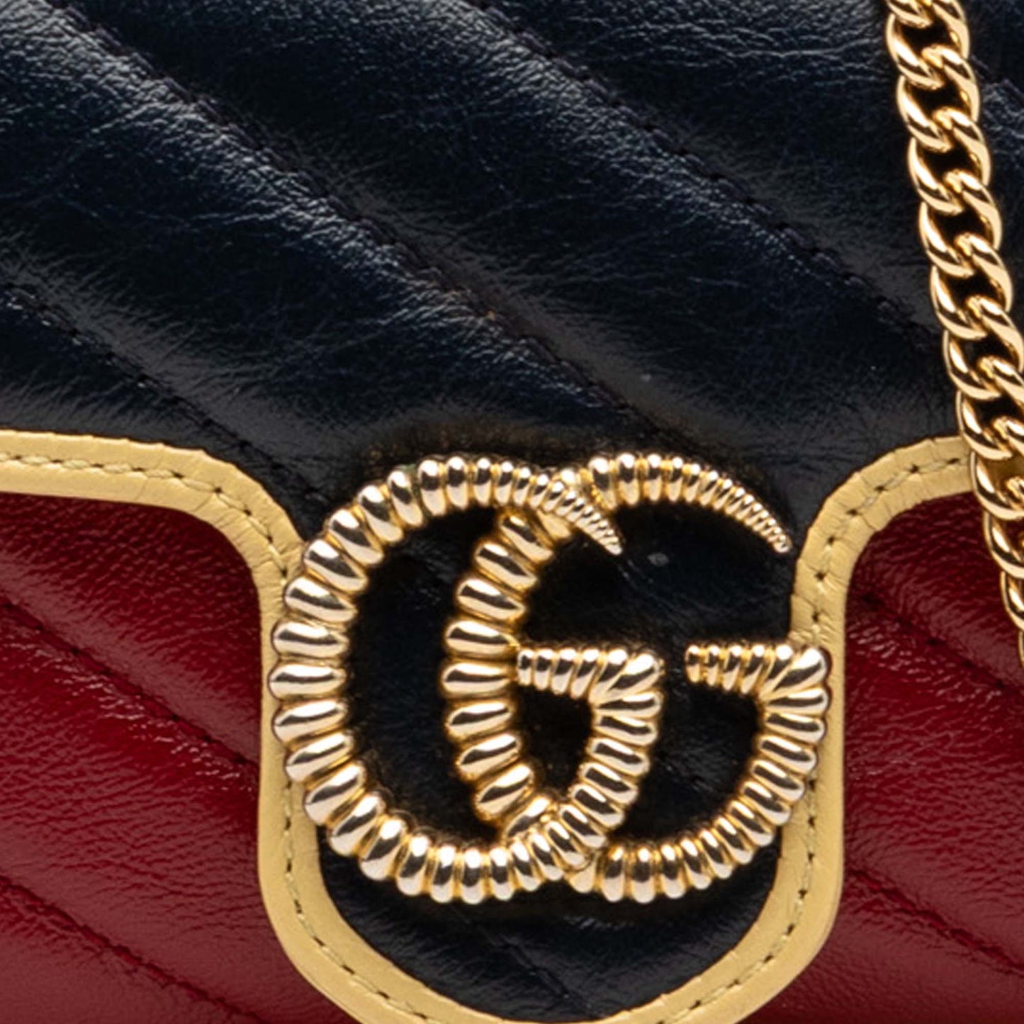 Gucci Super Mini GG Marmont Tricolor Matelasse Leather Torchon Flap Crossbody