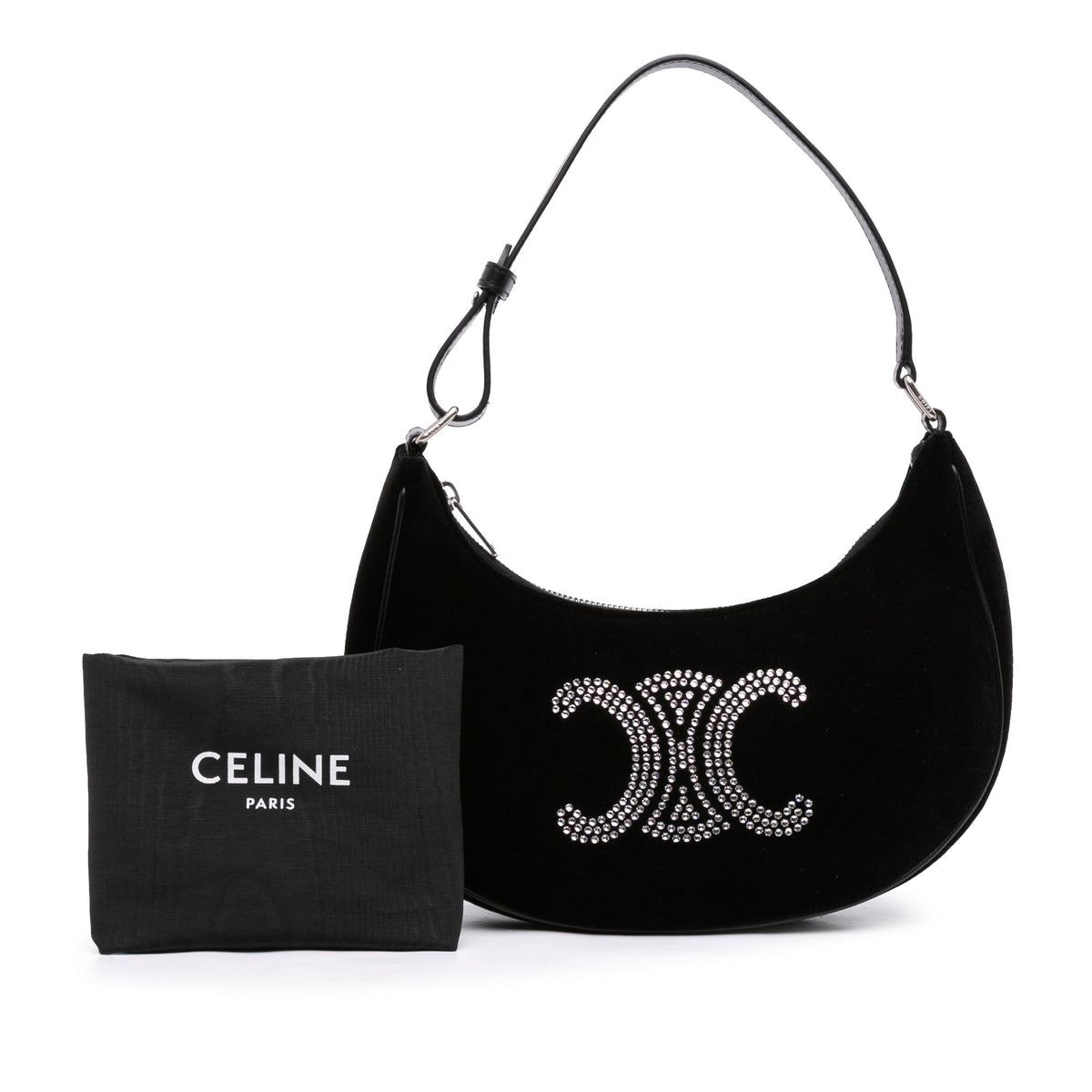 Celine Velvet Strass Triomphe Ava Shoulder Bag