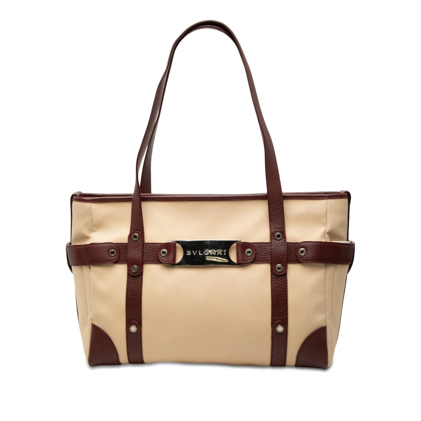 Bvlgari Leather Trimmed Canvas Tote