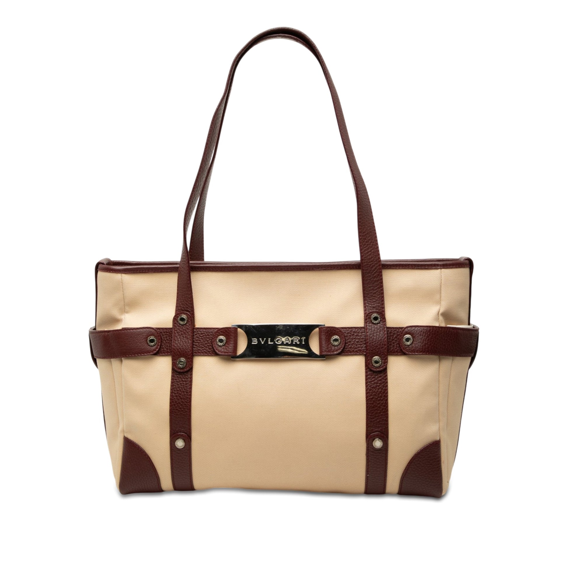 Bvlgari Leather Trimmed Canvas Tote