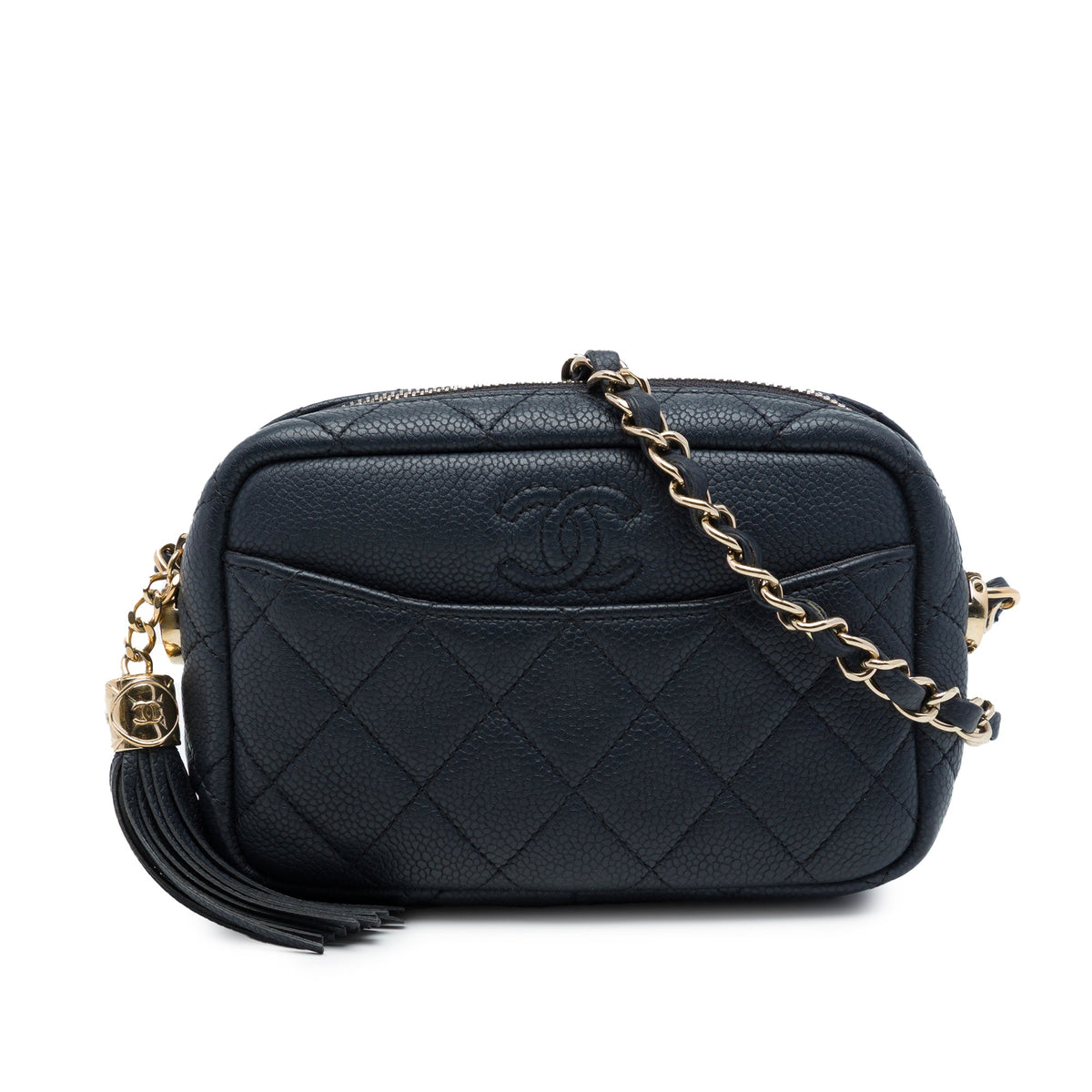 Chanel Mini Quilted Caviar Coco Tassel Camera Case — Black