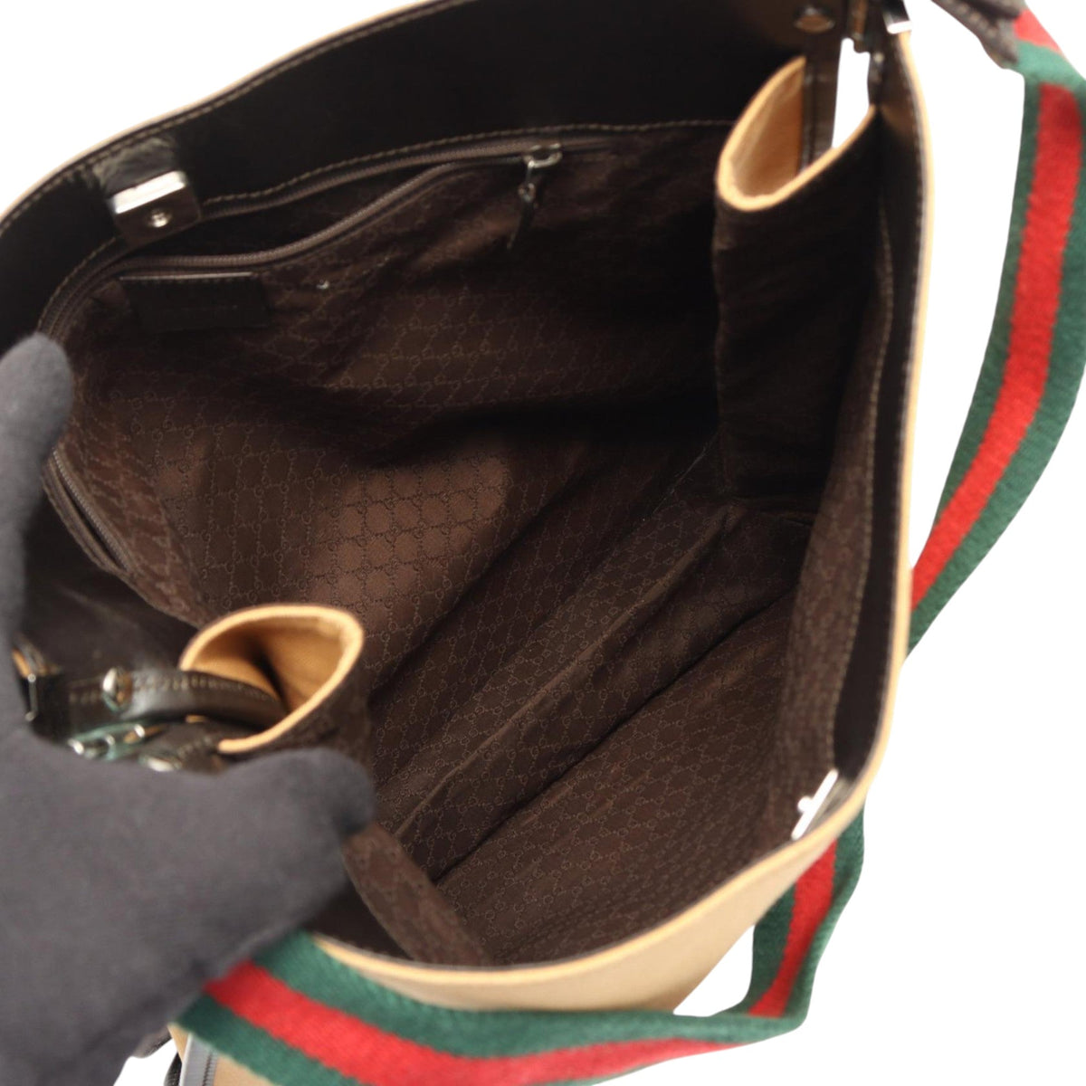Gucci Canvas Web Shoulder Bag — Beige