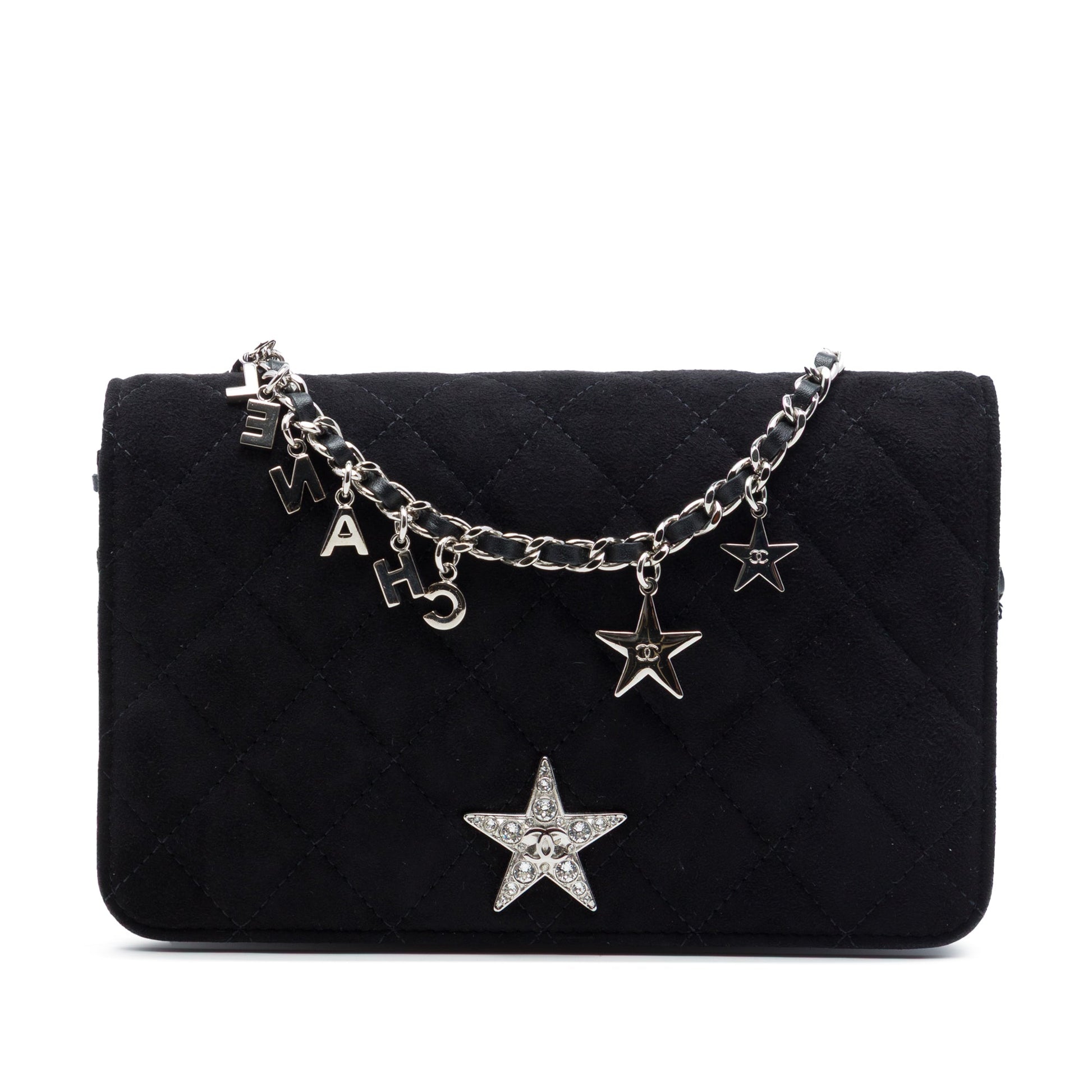 Chanel Quilted Suede Cocostellar Wallet on Chain
