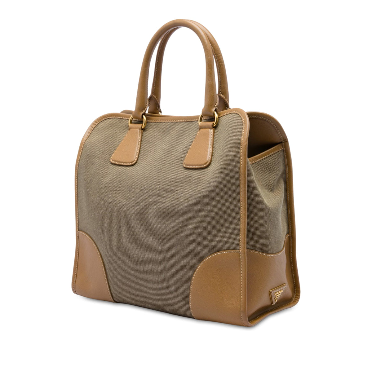 Prada Saffiano Trimmed Canvas Canapa Logo Satchel — Brown