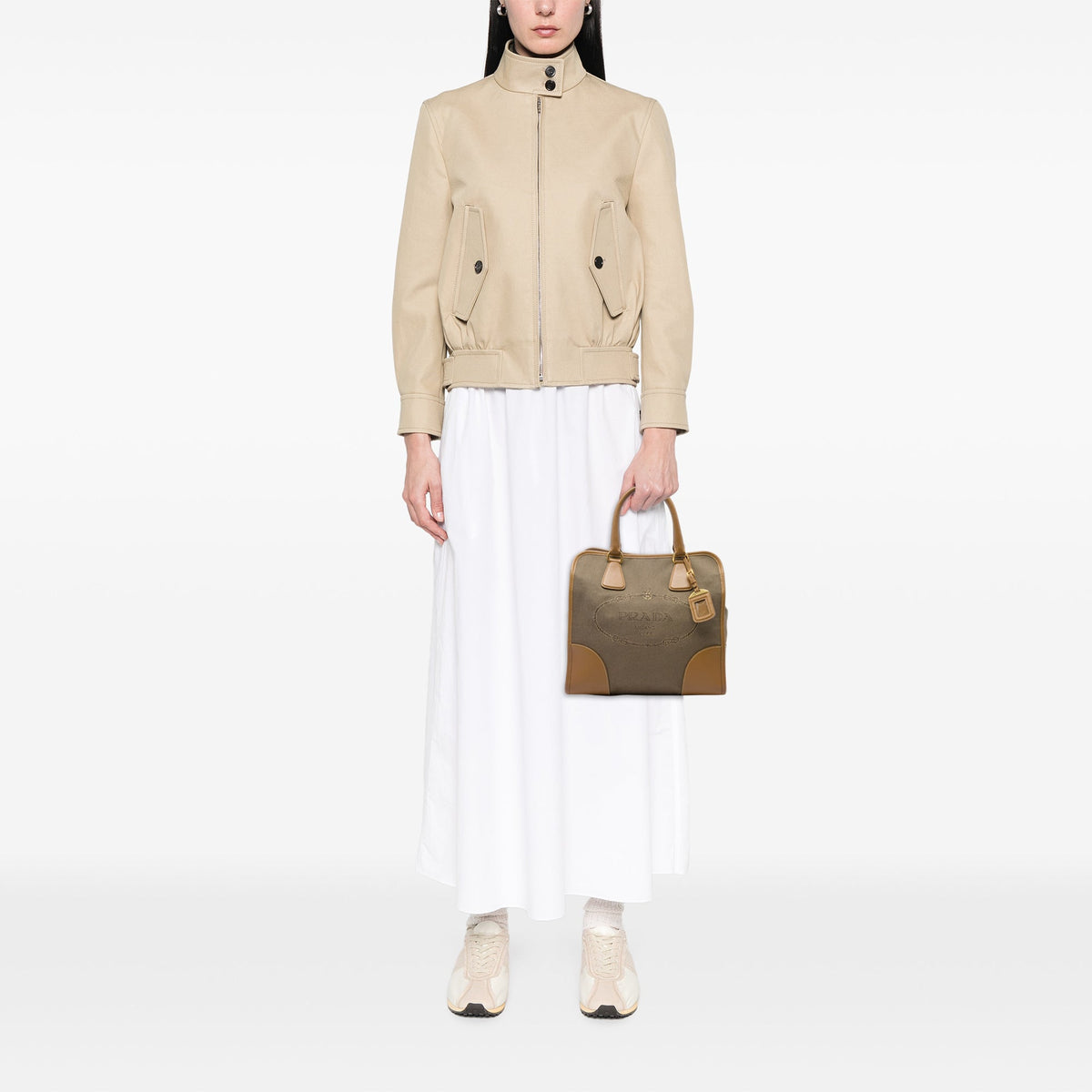 Prada Saffiano Trimmed Canvas Canapa Logo Satchel — Brown