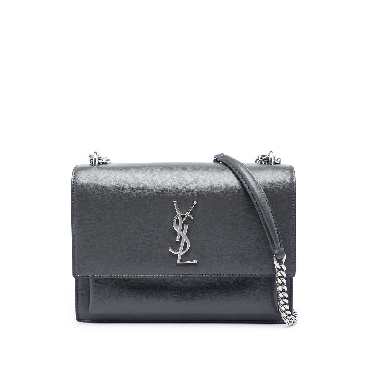 Saint Laurent Medium Calfskin Monogram Sunset Crossbody — Black