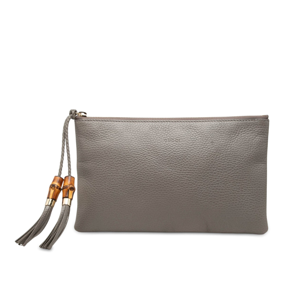Gucci Calfskin Bamboo Clutch — Gray