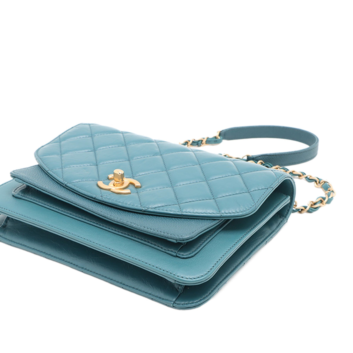 Chanel Mini Quilted Calfskin and Caviar Chain Handle Flap — Blue