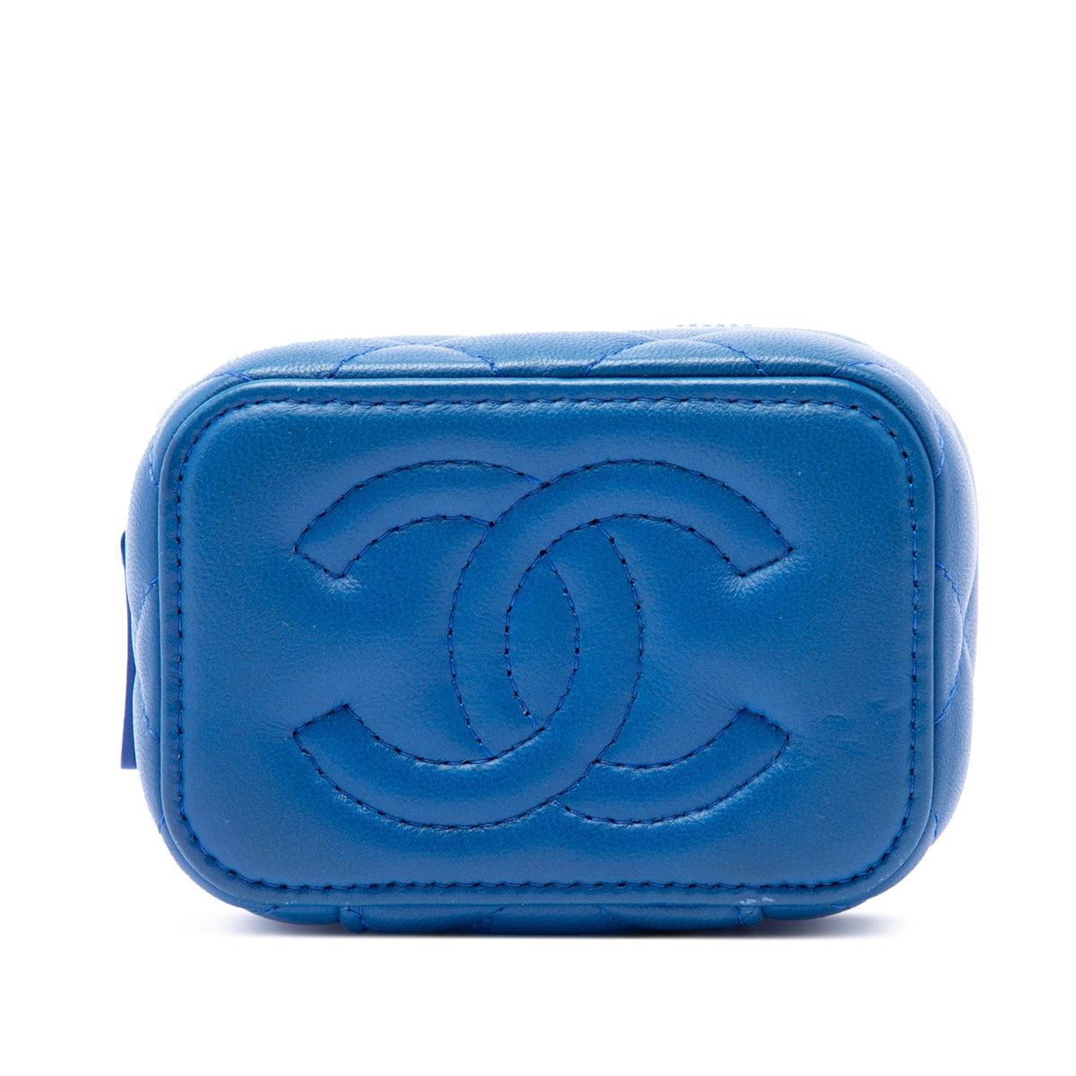Chanel Mini Quilted Lambskin Pearl Crush Vanity Case With Chain — Blue