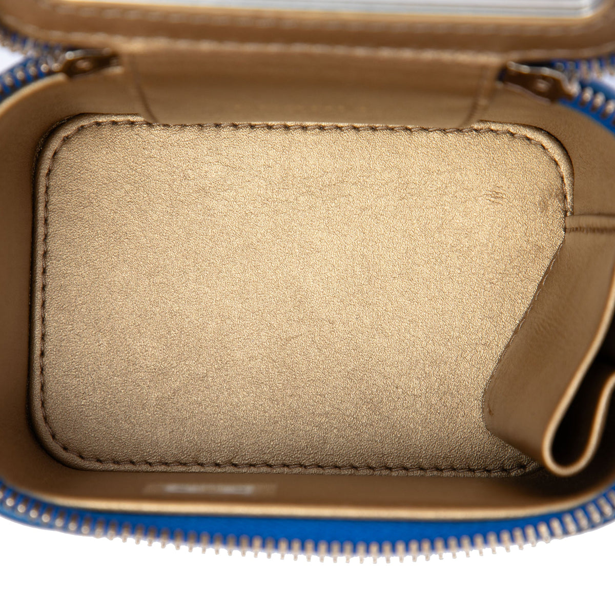Chanel Mini Quilted Lambskin Pearl Crush Vanity Case With Chain — Blue