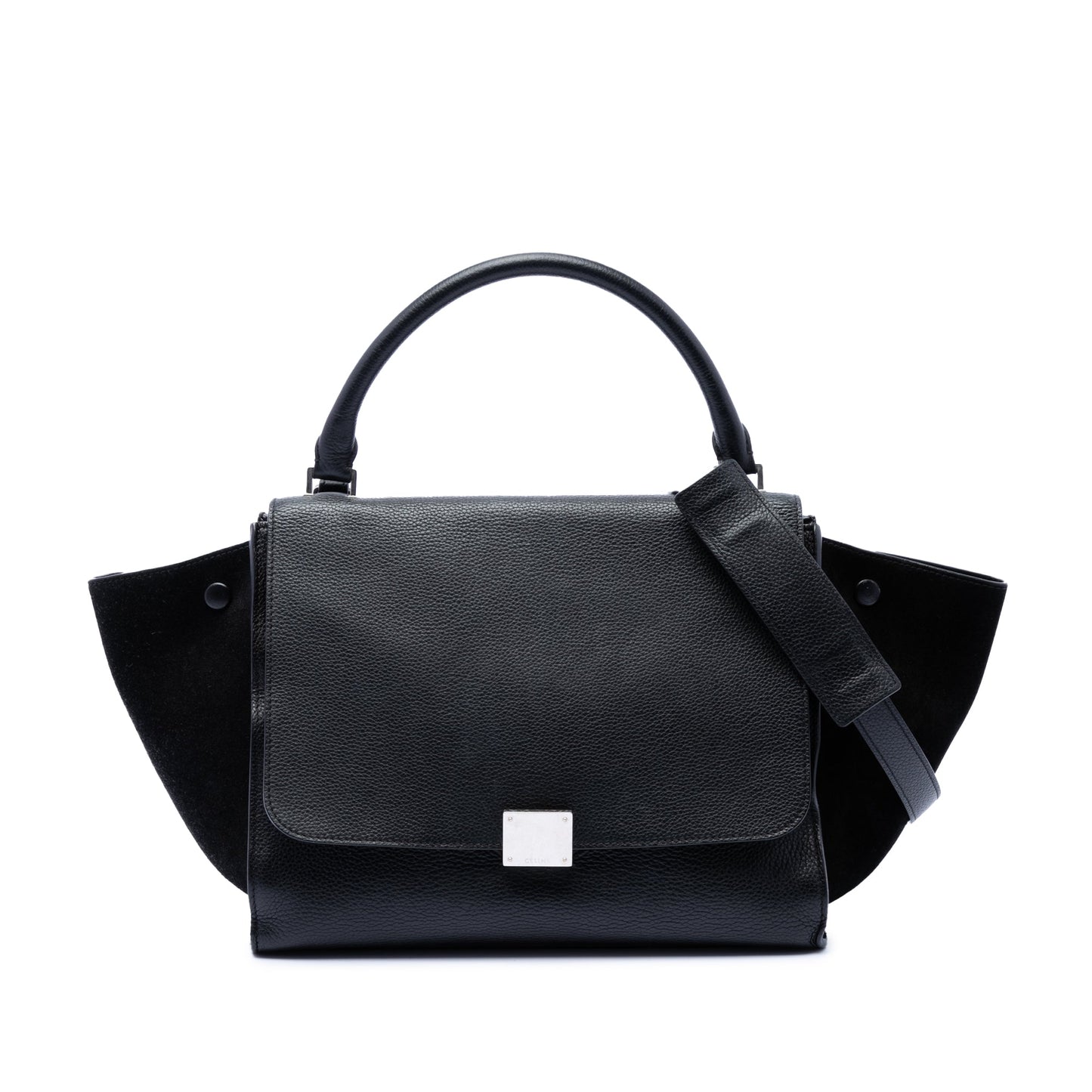 Celine Medium Drummed Calfskin and Suede Trapeze Satchel