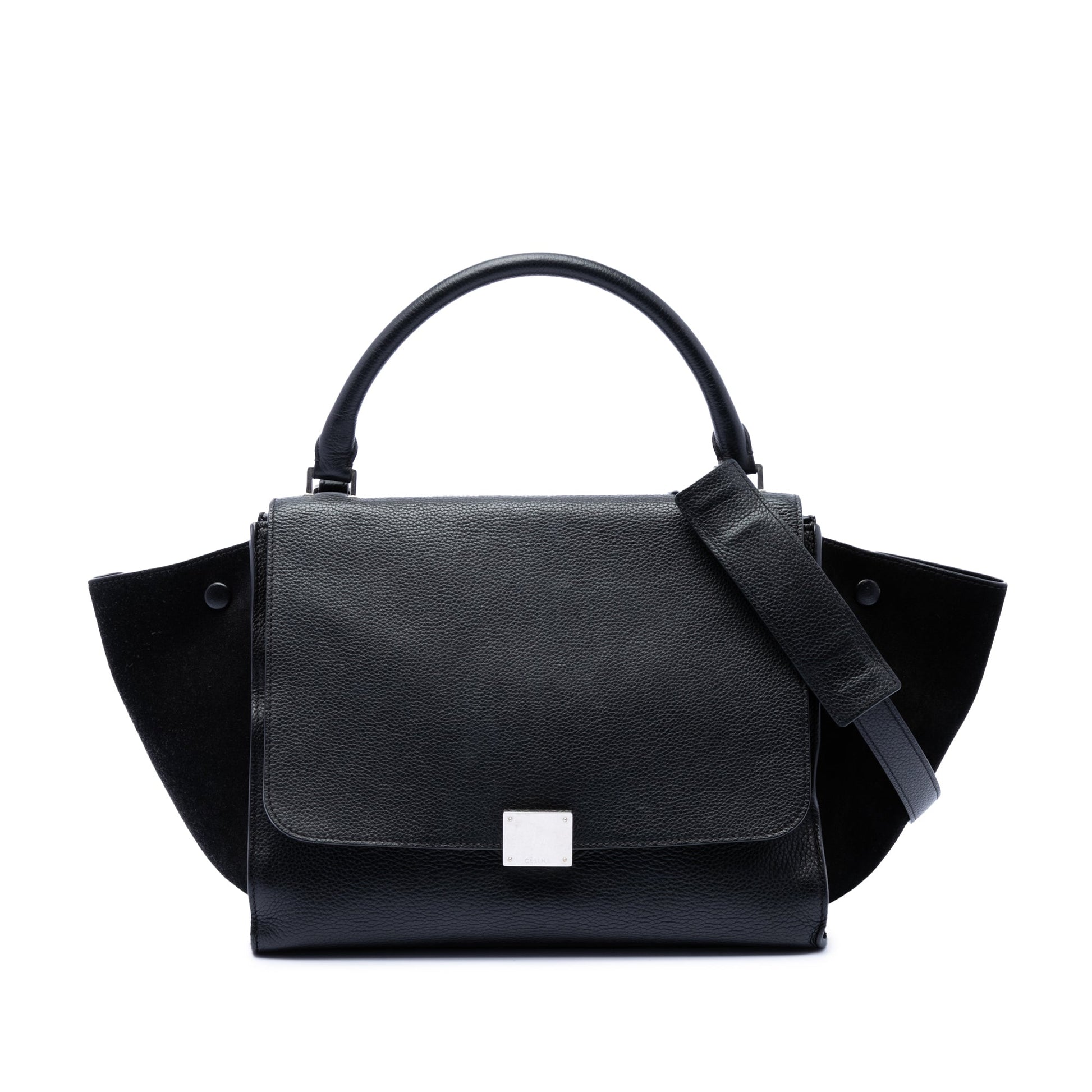 Celine Medium Drummed Calfskin and Suede Trapeze Satchel