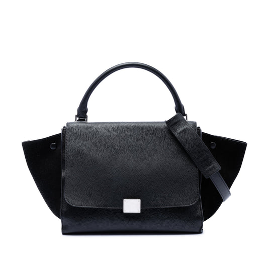 Celine Medium Drummed Calfskin and Suede Trapeze Satchel