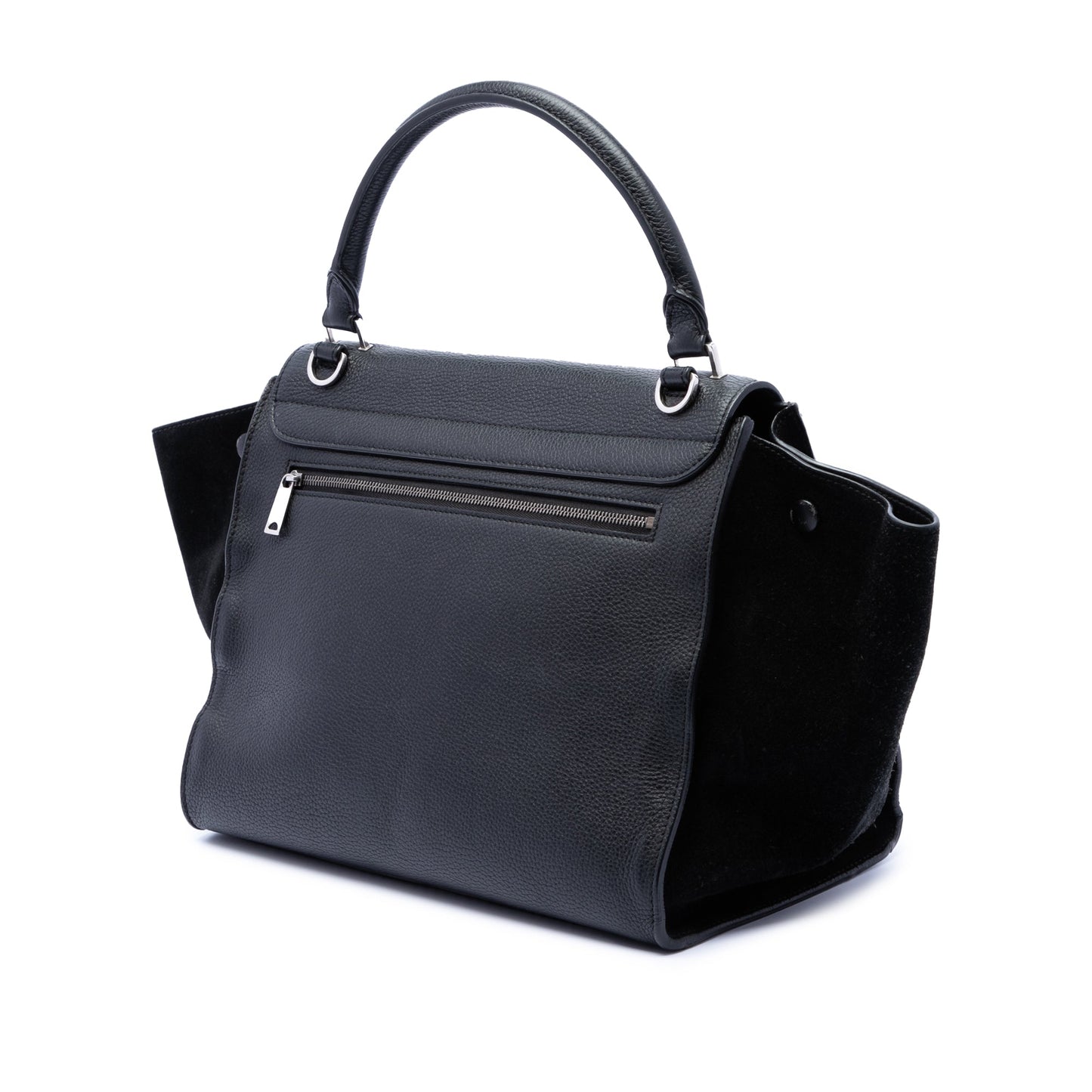 Celine Medium Drummed Calfskin and Suede Trapeze Satchel