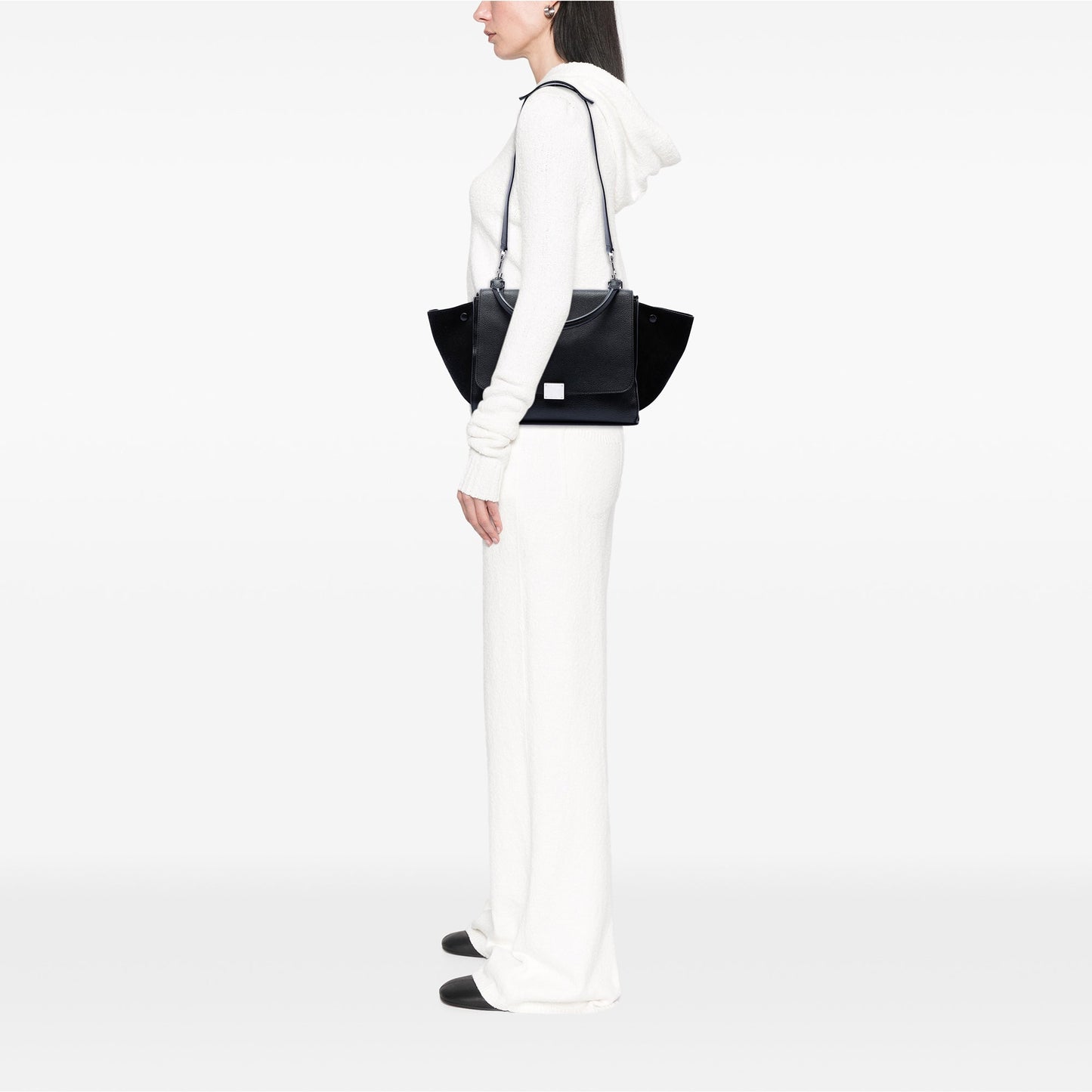 Celine Medium Drummed Calfskin and Suede Trapeze Satchel