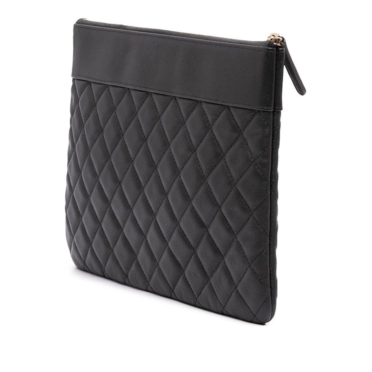 Chanel Medium Quilted Sheepskin Mademoiselle O Case Clutch — Black