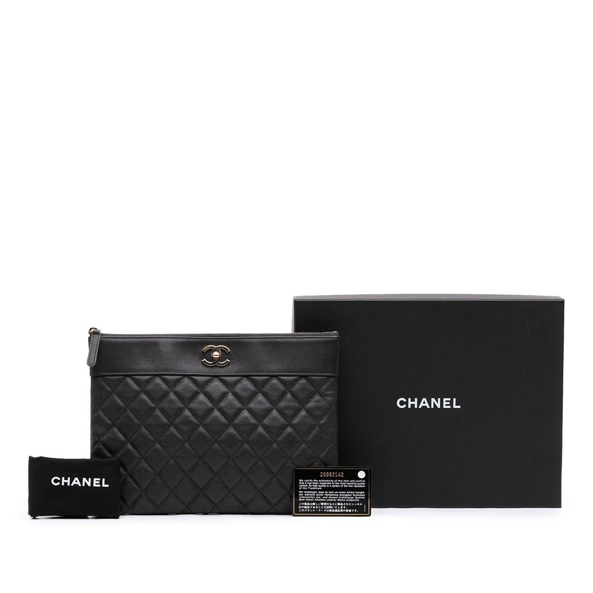 Chanel Medium Quilted Sheepskin Mademoiselle O Case Clutch — Black